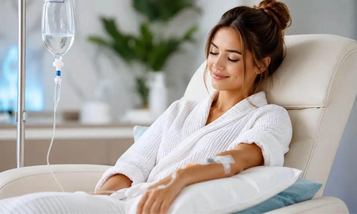 A patient relaxing during an IV therapy session at Gentle Wellness Center
